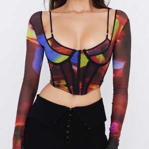House of CB Mischa Corset Mesh Top Size XS